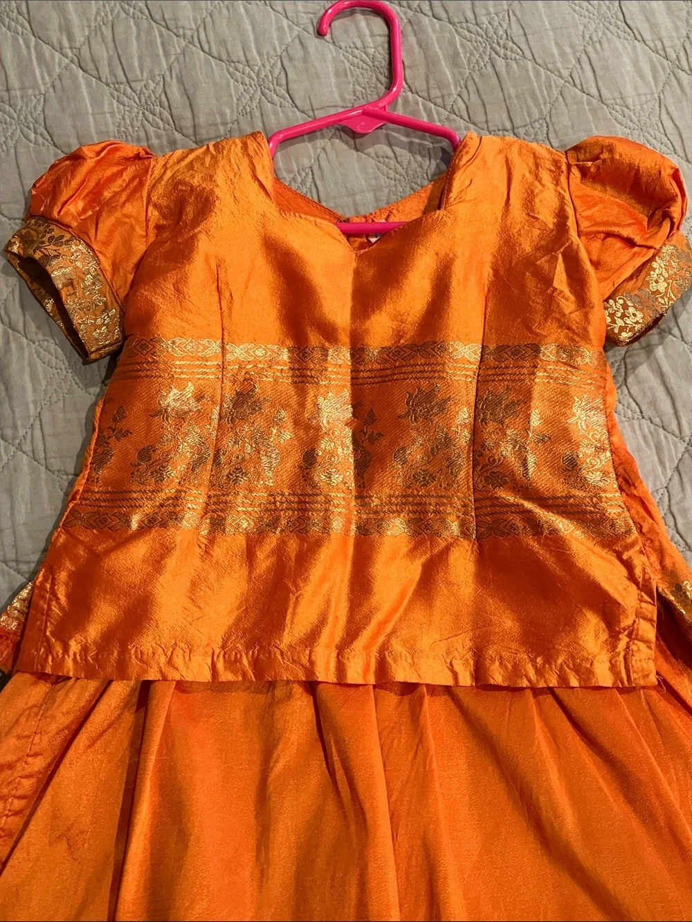 Handmade Orange silk, children's India dress - Size 4T